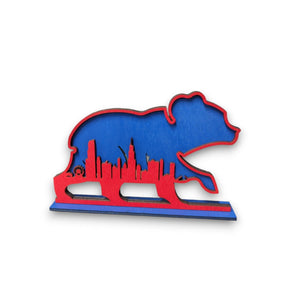 Chicago Cubs skyline mini wooden shelf sign with 3D bear design