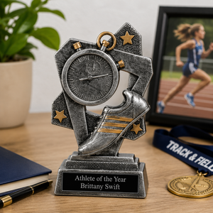 engraved trophy on a desk