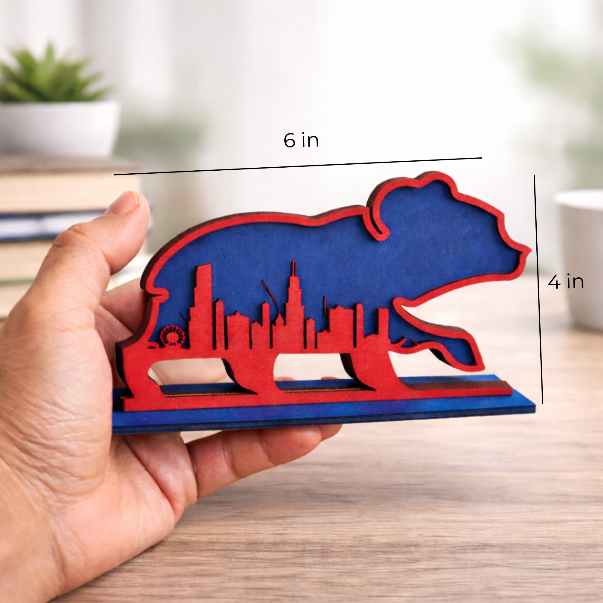 Chicago Cubs skyline mini wooden shelf sign with 3D bear design