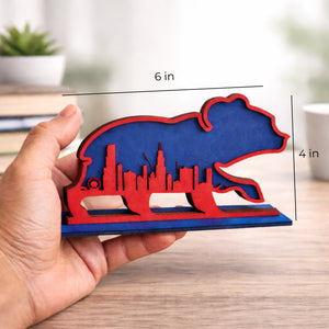 Chicago Cubs skyline mini wooden shelf sign with 3D bear design
