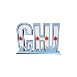 chicago skyline flag wooden shelf top sign