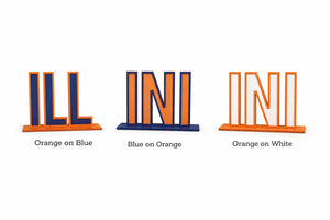 Three color combinations of 'ILL' and 'INI' on a white background