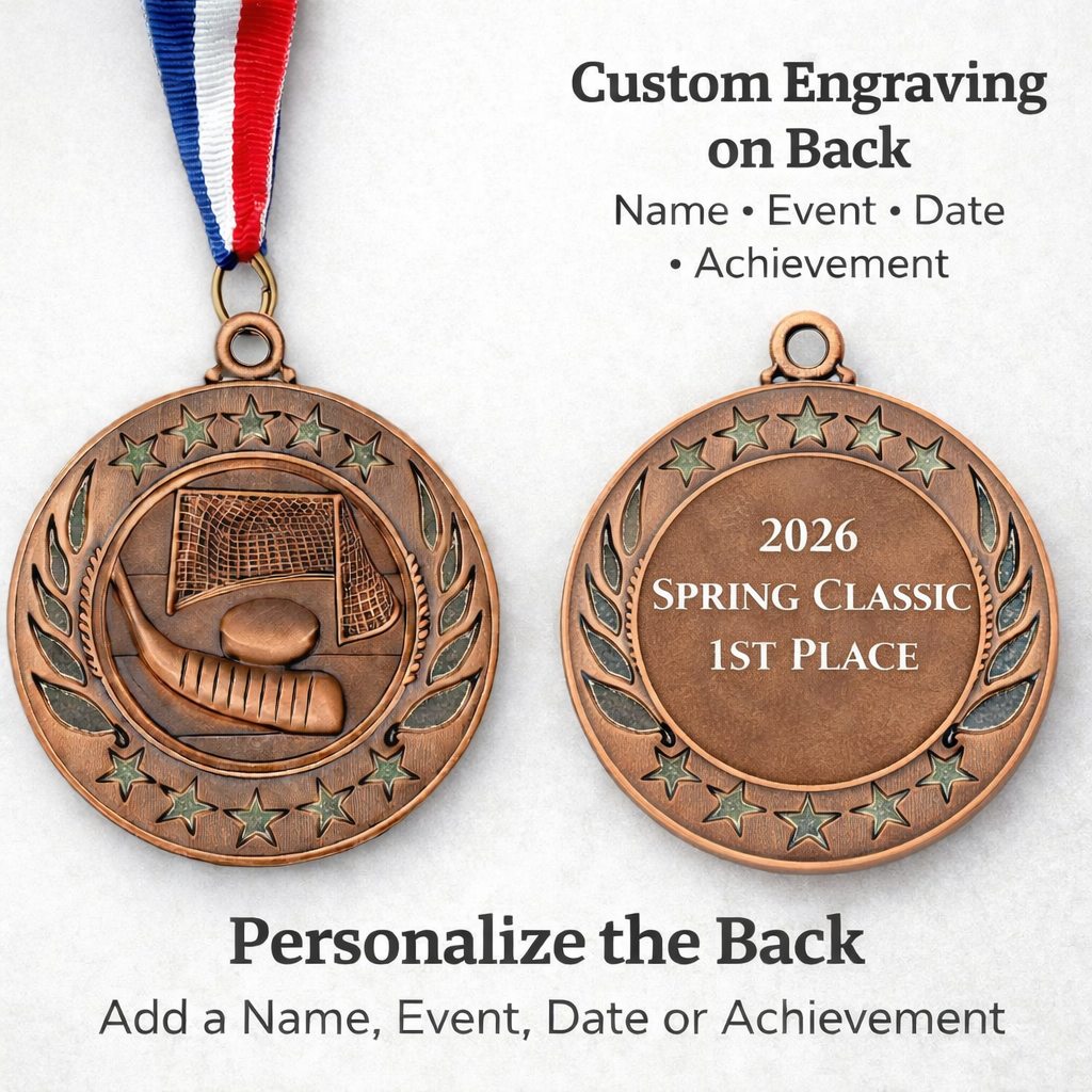 hockey medal with engraving on back
