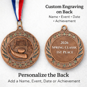 hockey medal with engraving on back
